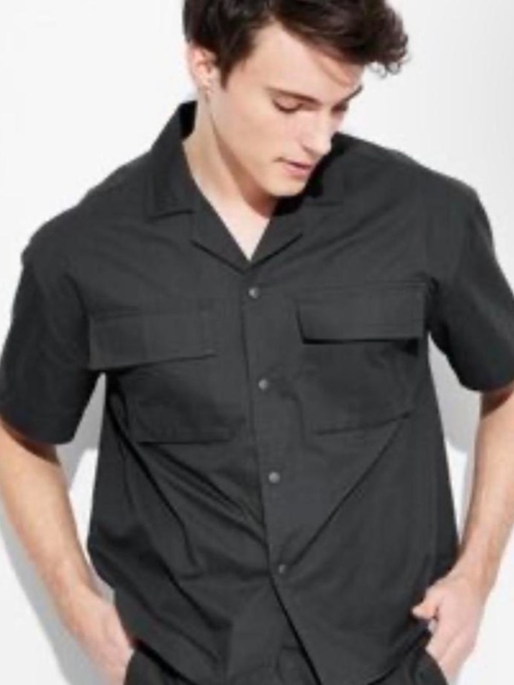 Original Use Black Short-Sleeve Camp Shirt Small Snap buttons